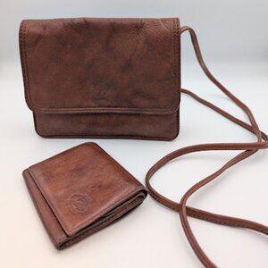 Vera Pelle Italian Genuine Leather Crossbody Bag & Matching Wallet | Brown